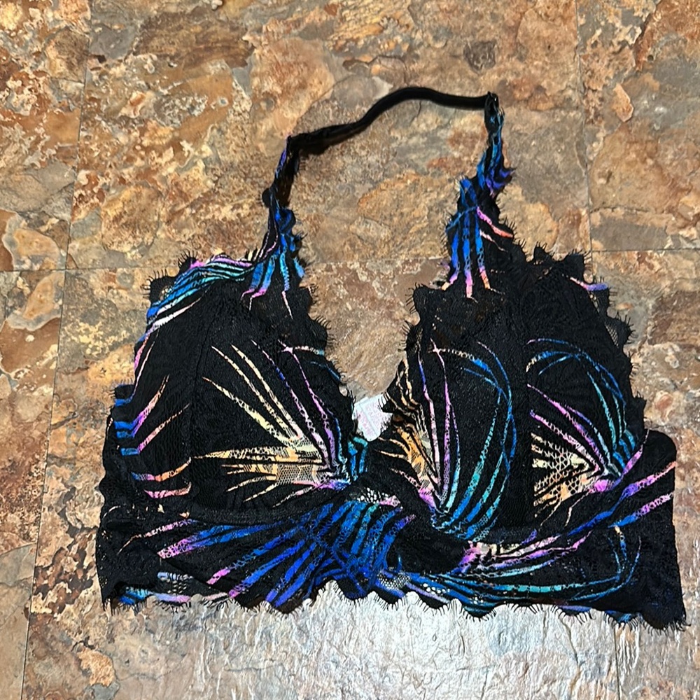 PINK Victoria's Secret Black and Multicolor Lace Bralette
